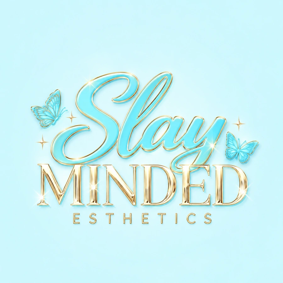 Slay Minded Esthetics aqua and gold logo